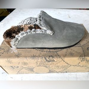 NIB Free People Damon suede and faux fur slate gray slip on mules Size 38 (US 8)